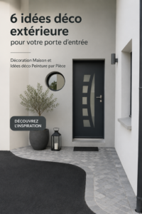 Porte d'entrée décorée avec des plantes et un éclairage chaleureux.