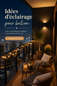 Balcon illuminé avec des guirlandes lumineuses créant une ambiance magique la nuit