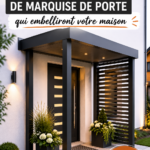 Une belle marquise de porte en bois décoratif sur un mur extérieur.