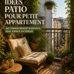 Un petit patio accueillant avec des plantes et du mobilier confortable.