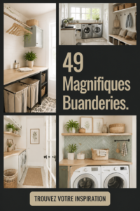 Buanderie moderne et organisée avec des rangements stylés et pratiques.