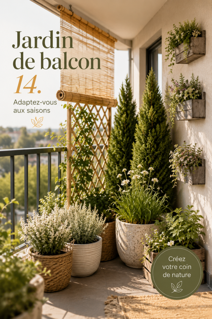 Jardin de balcon évolutif avec différentes plantes saisonnières