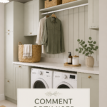 Intérieur d'une buanderie optimisée avec rangements pratiques et décor agréables