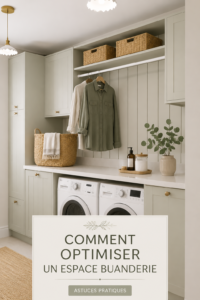 Intérieur d'une buanderie optimisée avec rangements pratiques et décor agréables