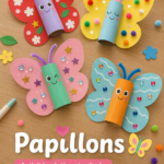 Un ensemble de papillons en papier multicolores sur une table de bricolage