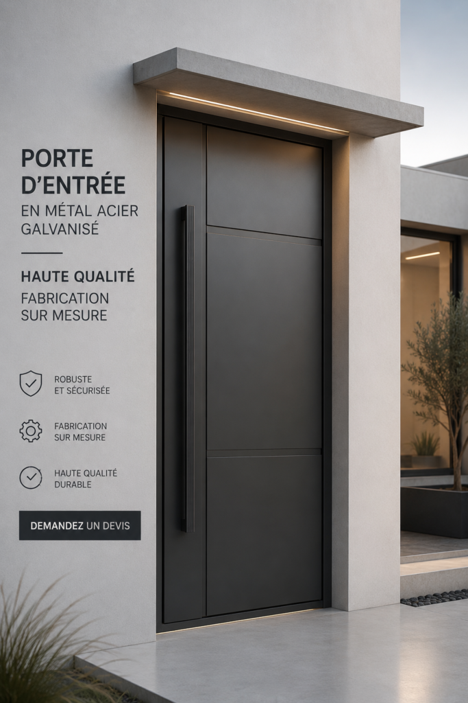 Porte d'entrée en métal galvanisé sur mesure, alliant robustesse et style.