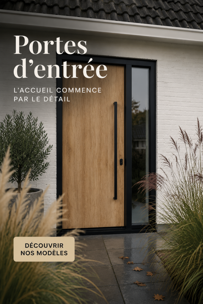 Porte d'entrée élégante en bois à pans de verre