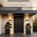 Porte d'entrée minimaliste en bois avec un design moderne et épuré.