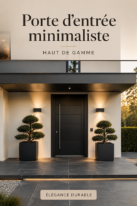 Porte d'entrée minimaliste en bois avec un design moderne et épuré.