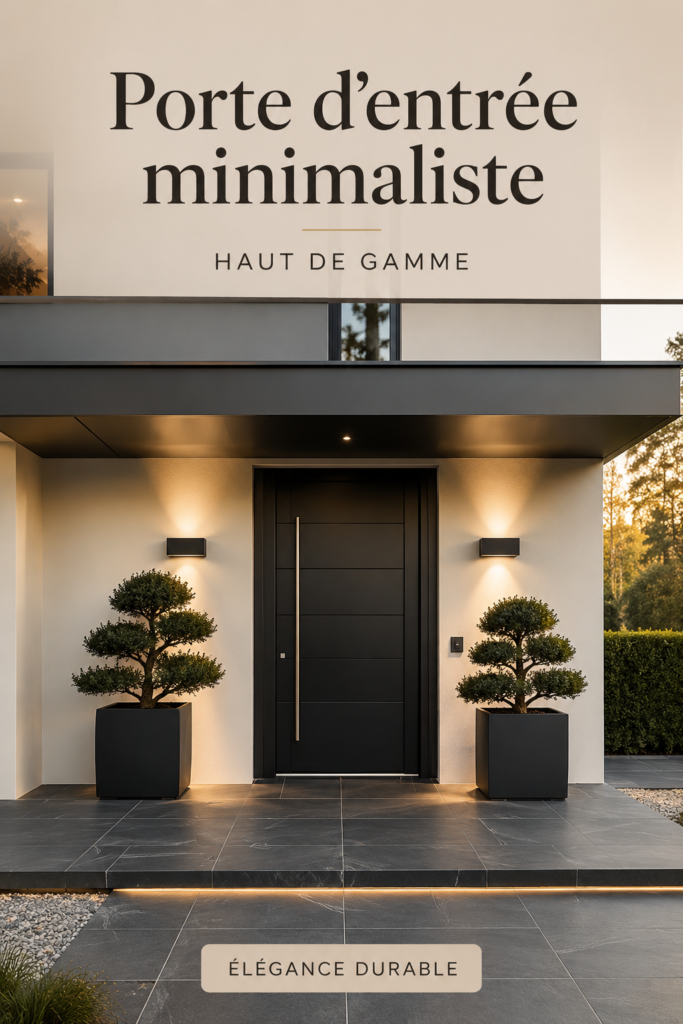 Porte d'entrée minimaliste en bois avec un design moderne et épuré.