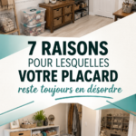 Un placard bien organisé avec des vêtements pliés et accrochés.