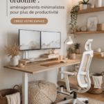 Bureau minimaliste élégant avec des meubles en bois clair et une décoration épurée