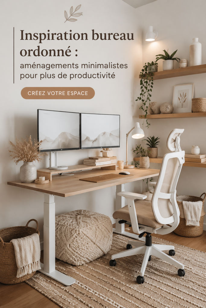 Bureau minimaliste élégant avec des meubles en bois clair et une décoration épurée