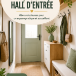 Un hall d'entrée magnifiquement aménagé avec un miroir et des rangements pratiques.