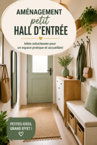 Un hall d'entrée magnifiquement aménagé avec un miroir et des rangements pratiques.