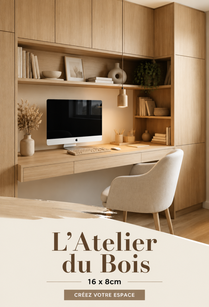 Atelier du bois avec outils et matériaux prêts pour la création.