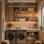 Buanderie méditerranéenne avec des couleurs apaisantes et un espace fonctionnel.