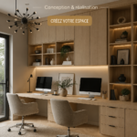 Aménagement d'un bureau partagé pour couples, avec deux bureaux côte à côte dans une pièce lumineuse.