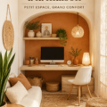 Un bureau cosy dans un petit espace avec une décoration chaleureuse