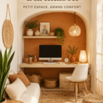 Un bureau cosy dans un petit espace avec une décoration chaleureuse