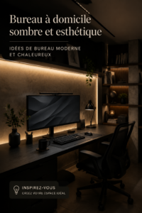 Un bureau moderne décoré dans des tons sombres, alliant confort et style.