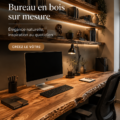 Bureau en bois sur mesure, évoquant un espace de travail chaleureux et personnalisé.