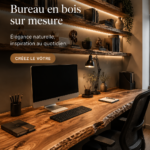 Bureau en bois sur mesure, évoquant un espace de travail chaleureux et personnalisé.
