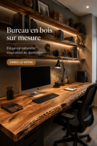 Bureau en bois sur mesure, évoquant un espace de travail chaleureux et personnalisé.