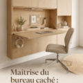 Un bureau escamotable moderne dans un intérieur lumineux et organisé.