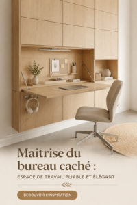 Un bureau escamotable moderne dans un intérieur lumineux et organisé.