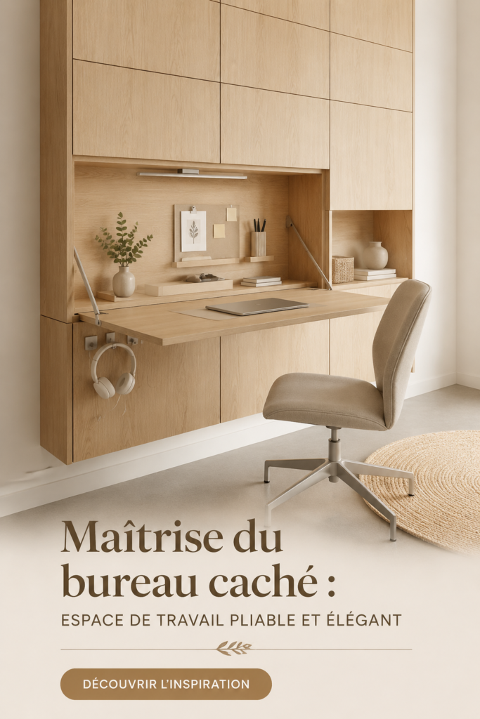Un bureau escamotable moderne dans un intérieur lumineux et organisé.