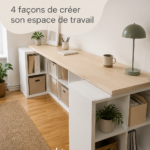Bureau KALLAX aménagé avec des éléments déco et un espace de travail organisé.