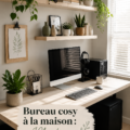 Un bureau à domicile inspiré par la nature avec des plantes et un éclairage chaleureux