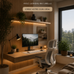 Bureau moderne avec lumière naturelle et décor chaleureux