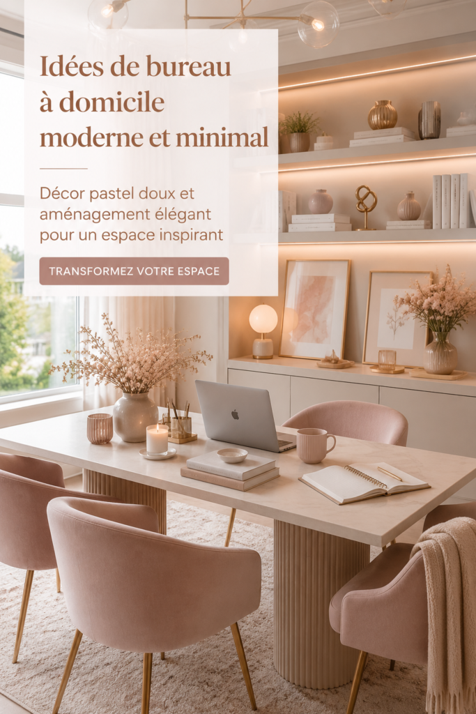 Bureau moderne et minimaliste avec des accents pastel