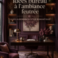 Un bureau moderne avec des murs aubergine et un design romantique