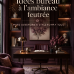 Un bureau moderne avec des murs aubergine et un design romantique