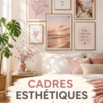 Une chambre chaleureuse avec des cadres esthétiques suspendus au mur