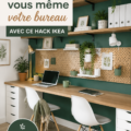 Un bureau moderne DIY créé avec des meubles Ikea, bien organisé et esthétique.