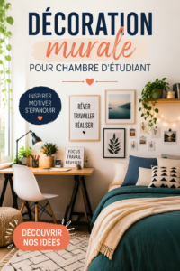Décoration murale d'une chambre d'étudiant avec posters colorés et éléments DIY