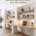 Aménagement d'un bureau double esthétique et fonctionnel, parfait pour le télétravail.