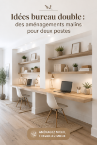 Aménagement d'un bureau double esthétique et fonctionnel, parfait pour le télétravail.