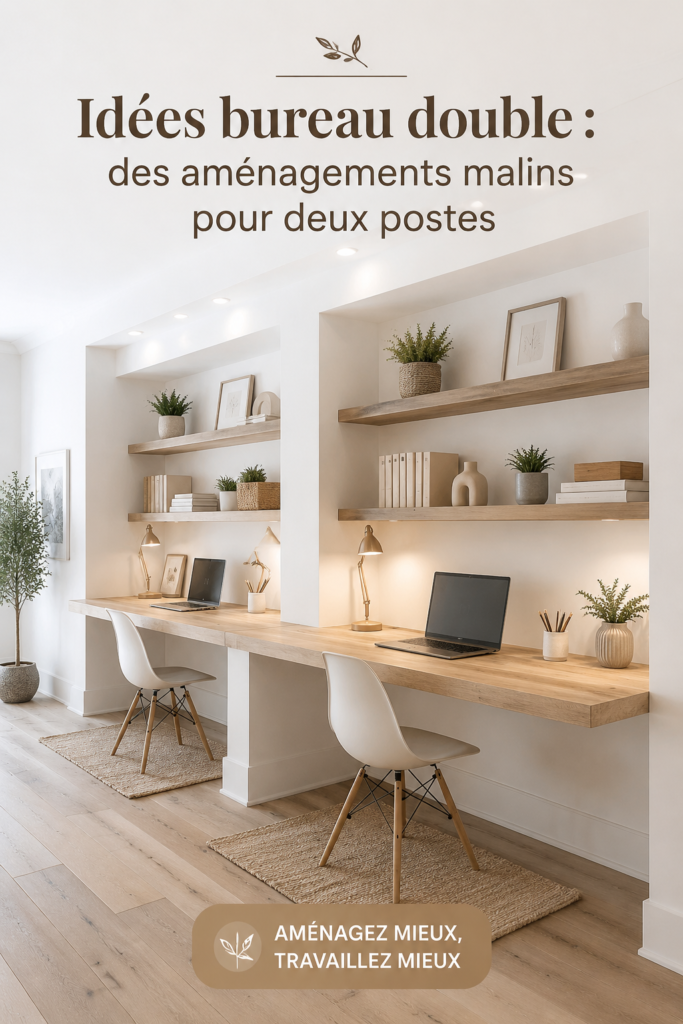 Aménagement d'un bureau double esthétique et fonctionnel, parfait pour le télétravail.