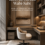 Bureau wabi-sabi avec éléments naturels et décor minimaliste