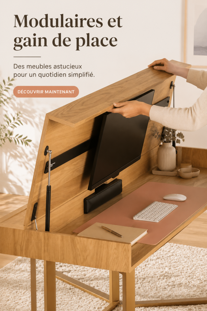 Un intérieur contemporain avec des meubles modulaires bien agencés pour optimiser l'espace.