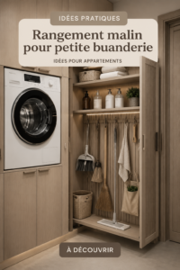 Un placard à linge organisé avec des étagères et des paniers assortis.