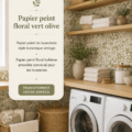 Papier peint floral vert olive dans une buanderie moderne