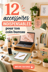 Bureau bien aménagé avec 12 accessoires pratiques