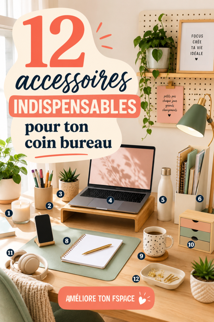 Bureau bien aménagé avec 12 accessoires pratiques