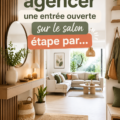 Hall d'entrée ouvert sur un salon, décor chaleureux et harmonieux.